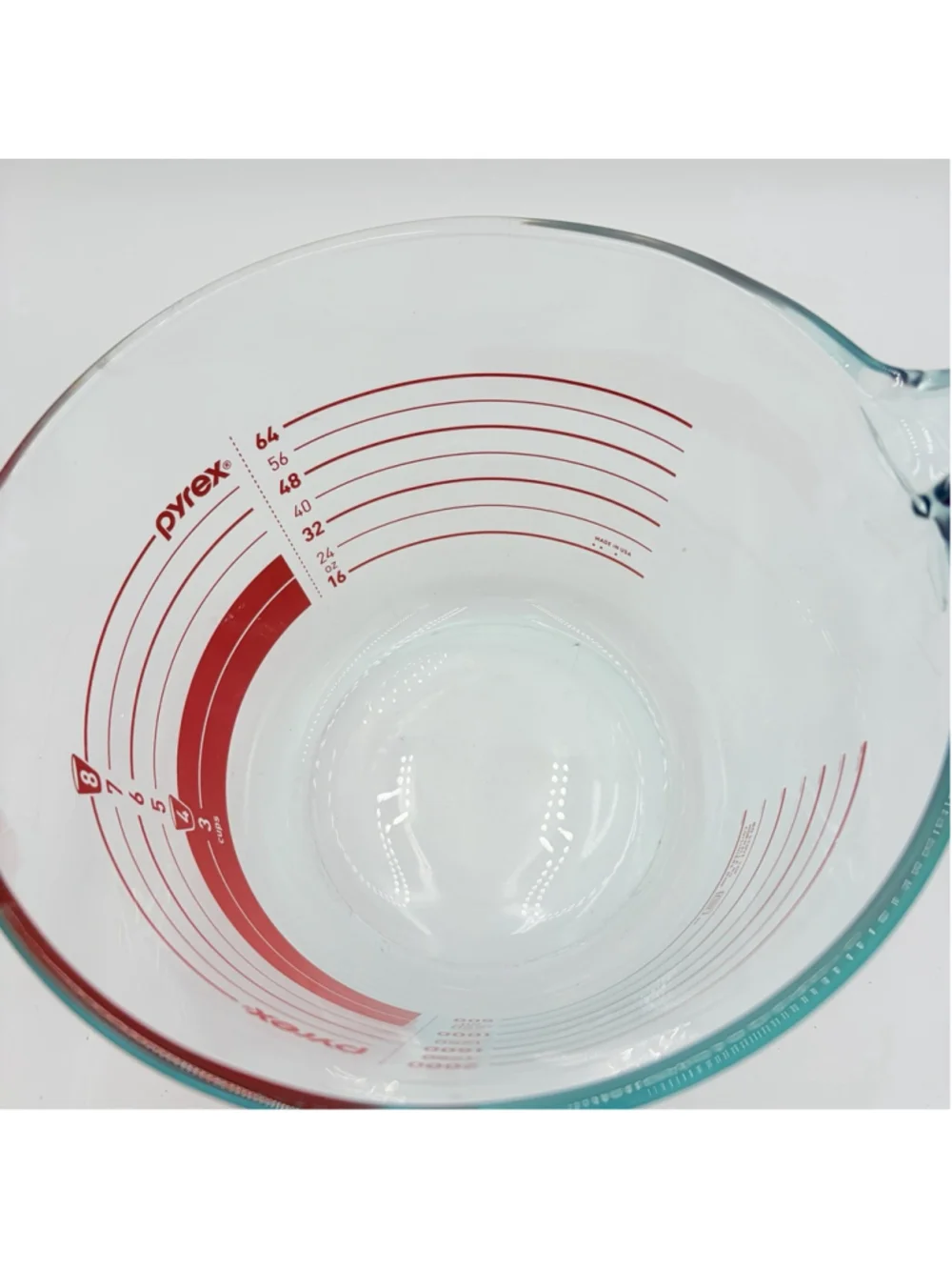 VTG Pyrex 8 Cup 2 Qt 2000mL Glass Measuring Batter Bowl Red Made USA